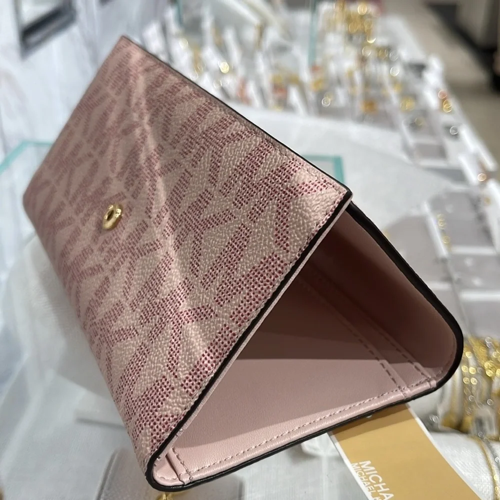 Michael Kors Jet Set Large Logo Trifold Wallet Powder Blush Multi NWT